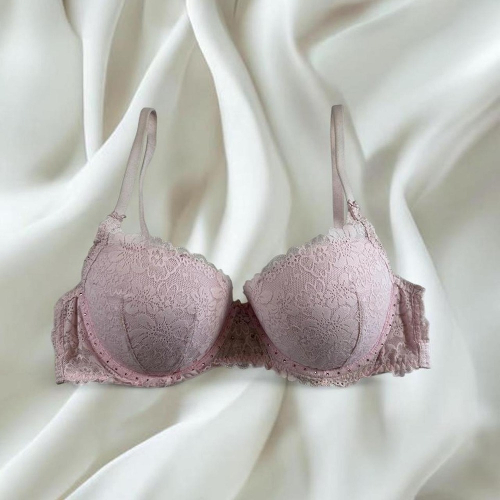 Victoria's Secret PINK light pink rhinestone lace balconette push up bra mcbling
